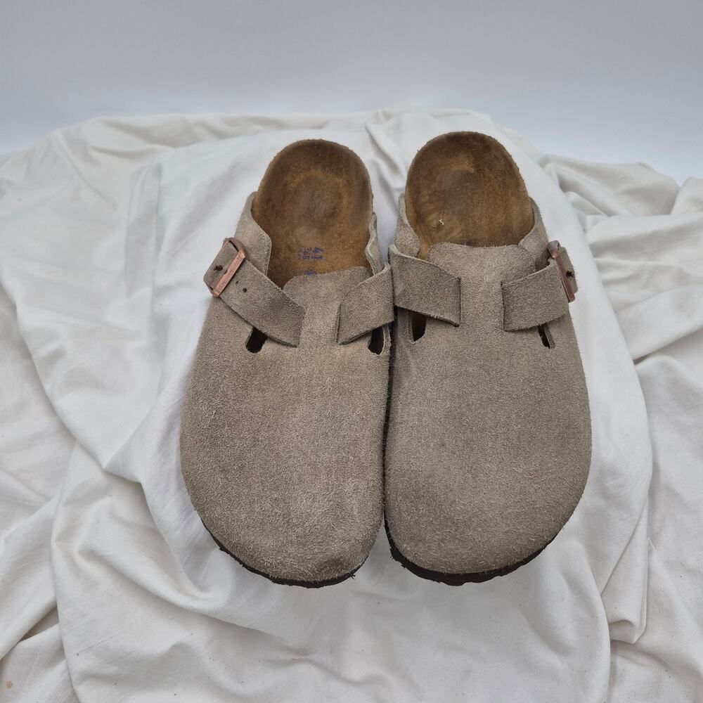 Birkenstock Boston Suede Taupe Slip-ons clogs Soft footbed Wms sz 41 US 10-10.5